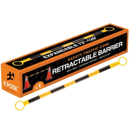 Xpose Safety Retractable Cone Bar, PVC, 72-120" Length, Black/Yellow CBY72/120-1-X